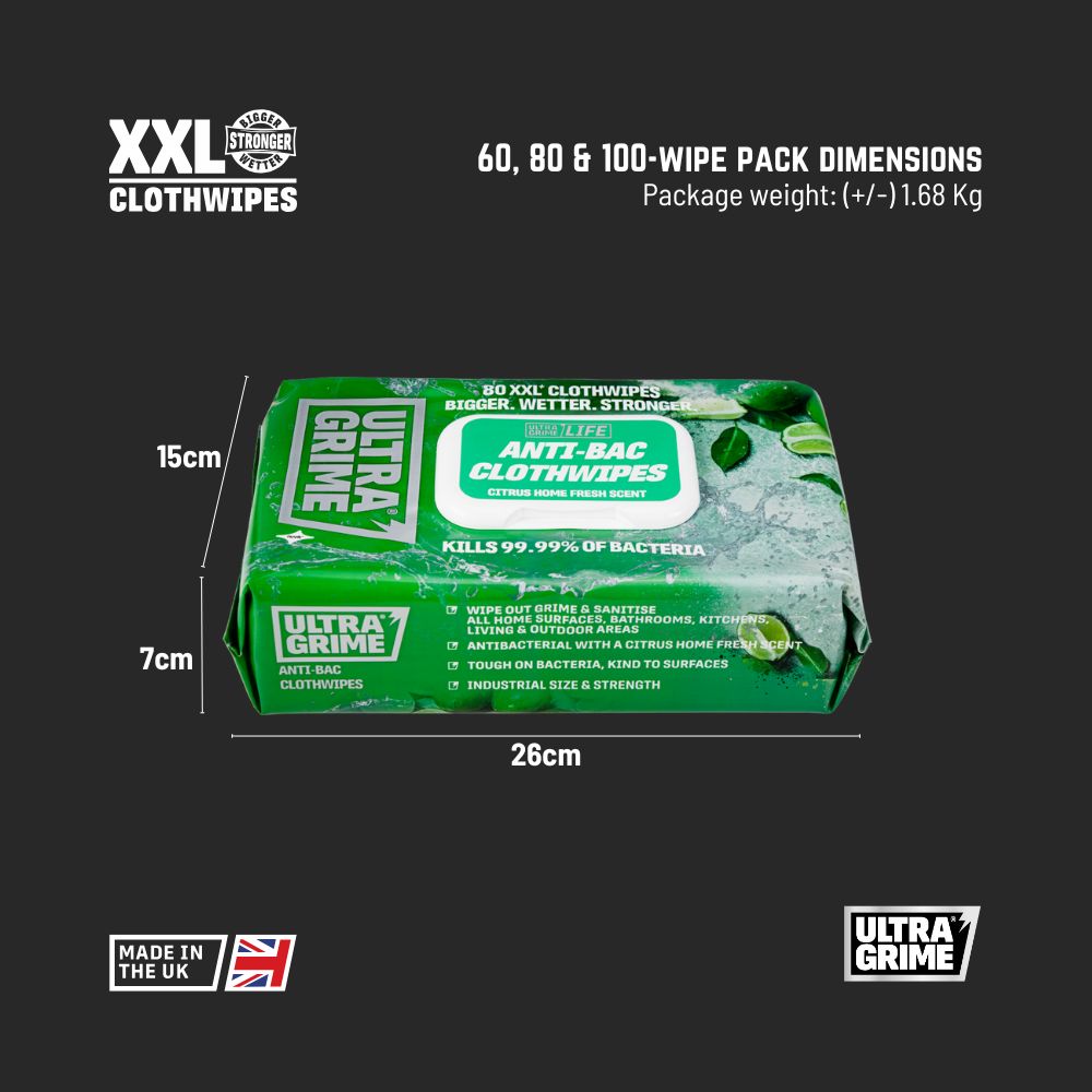 UltraGrime Life - Anti-Bac: Citrus (20 / 40 / 80 XXL wipes)