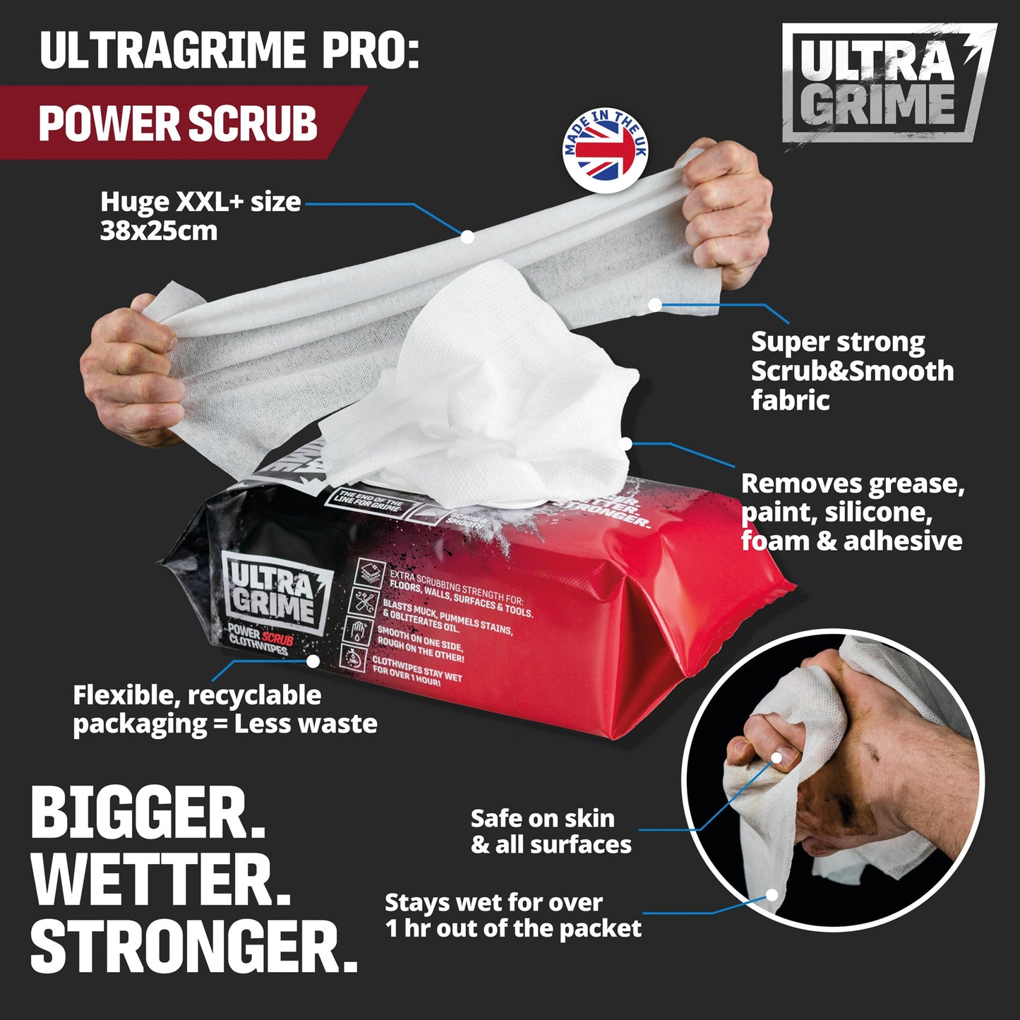 UltraGrime Pro - Power Scrub (80 XXL wipes)