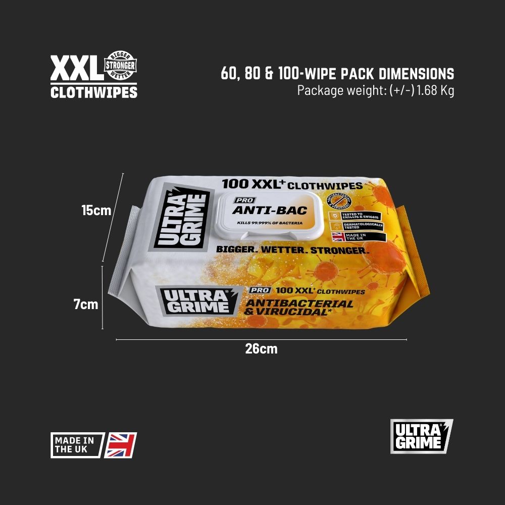 UltraGrime Pro - Anti-Bac (100 XXL wipes)