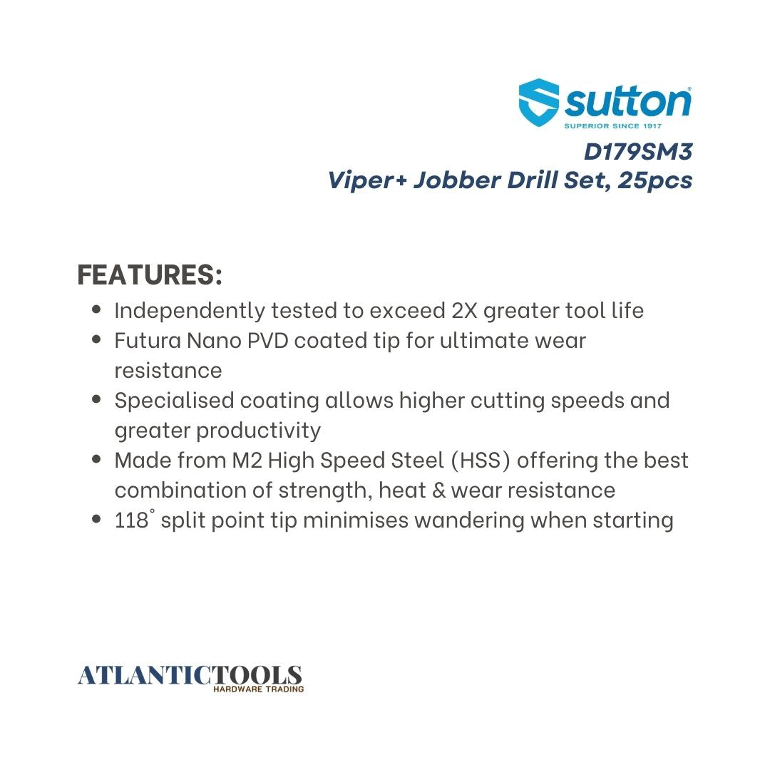 Sutton Viper+ Jobber Drill Bit Set, 25pcs