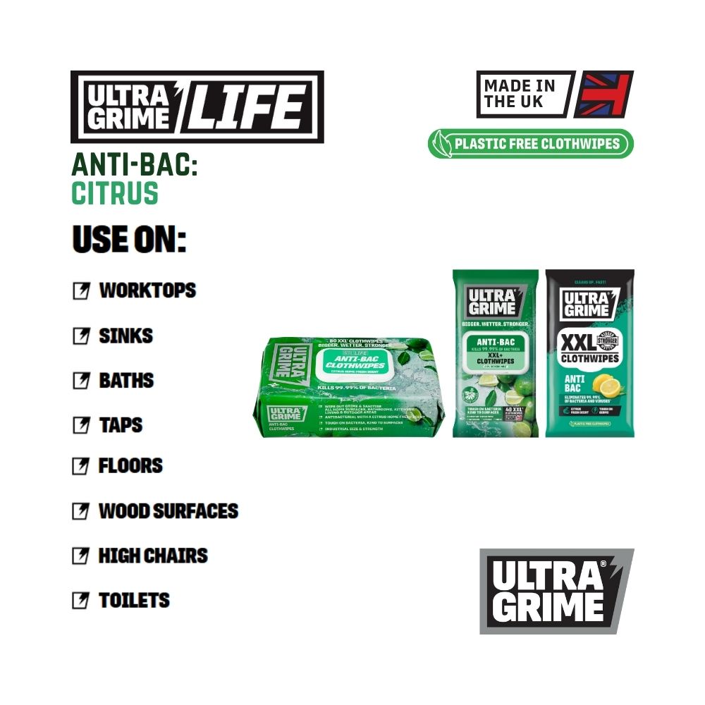 UltraGrime Life - Anti-Bac: Citrus (20 / 40 / 80 XXL wipes)