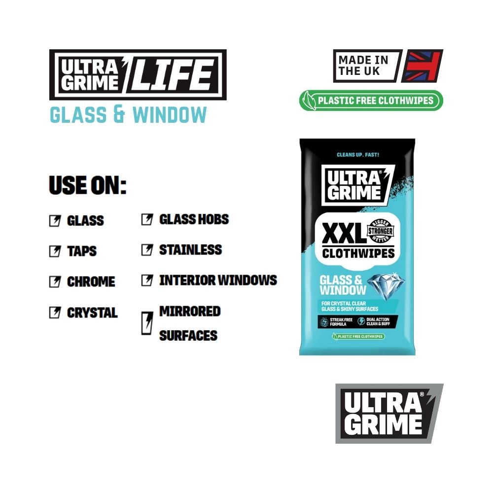 UltraGrime Life - Glass & Window (20 XXL wipes)