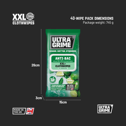 UltraGrime Life - Anti-Bac: Citrus (20 / 40 / 80 XXL wipes)