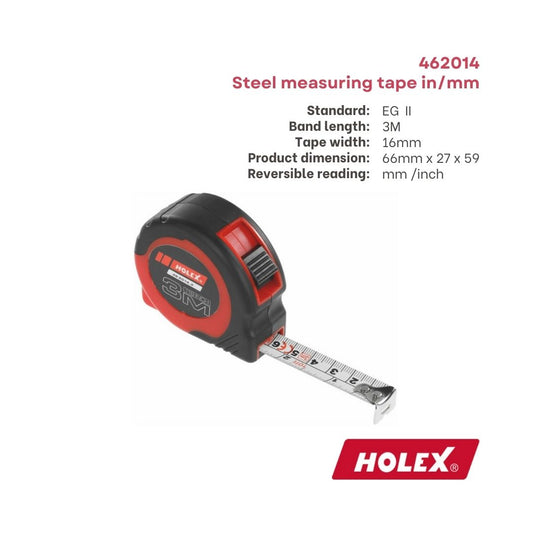 Holex Steel Tape Measure (inch/mm), 3M