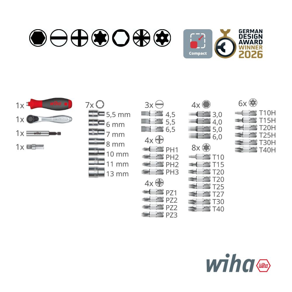 Wiha ProBuddy®  Evo bit and nut 40-pc set, 1/4"