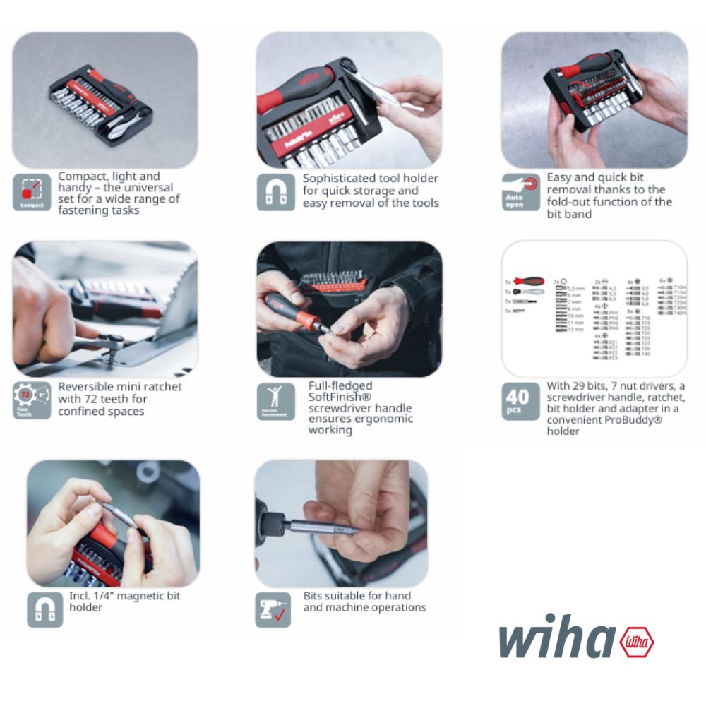 Wiha ProBuddy®  Evo bit and nut 40-pc set, 1/4"