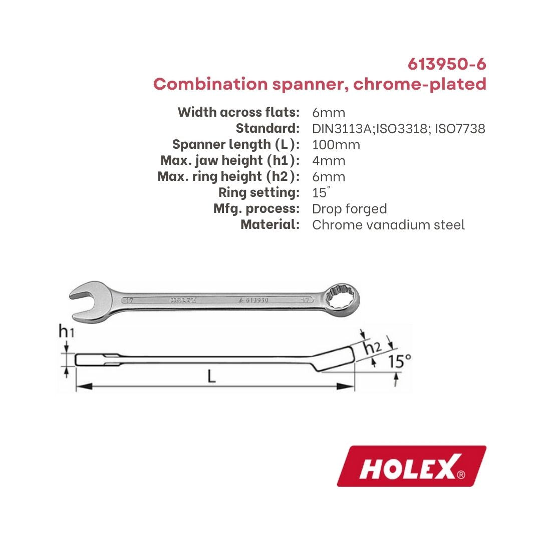 Holex Combination Spanner, chrome-plated