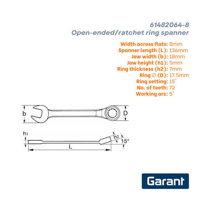Garant Open-ended/Ratchet ring spanner