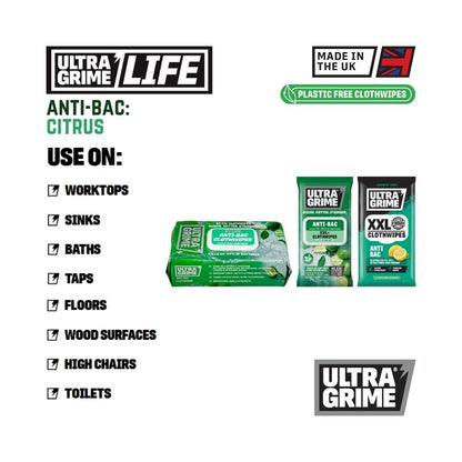 UltraGrime Life - Anti-Bac: Citrus (20 / 40 / 80 XXL wipes)